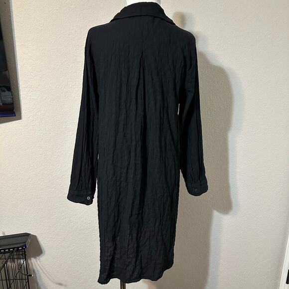 NWT black H&M long sleeve button shirt dress flowy lightweight cotton gauze - Picture 4 of 5